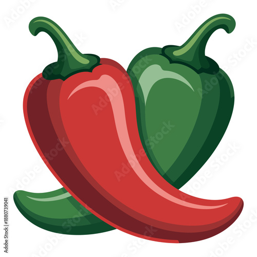 Colorful illustration of red and green peppers on white background