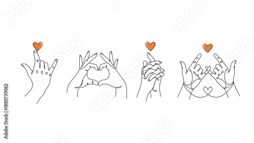 Love Hand Gesture Vector Set – Minimalist Line Art, Romantic Finger Signs, Heart Symbol Illustration, Emotional Connection Clipart for Social Media, Design, and Decor