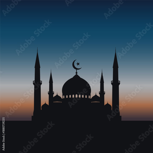 Mosque silhouette with the atmosphere of the evening sky