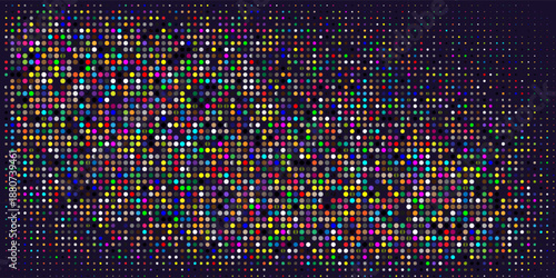 Geometric Grid of Colorful Circles of Different Size on Dark Backdrop. Geometric Continuous Background for Universal Application.