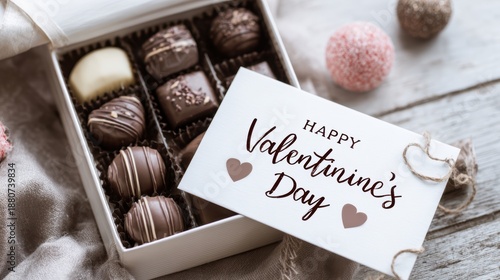 Wallpaper Mural A box of assorted chocolates with a Happy Valentine's Day card and decorative balls Torontodigital.ca