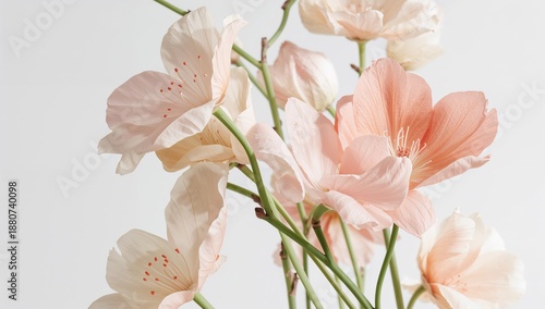 Soft Pink Flowers Arranged in a Simple Design on a White Background