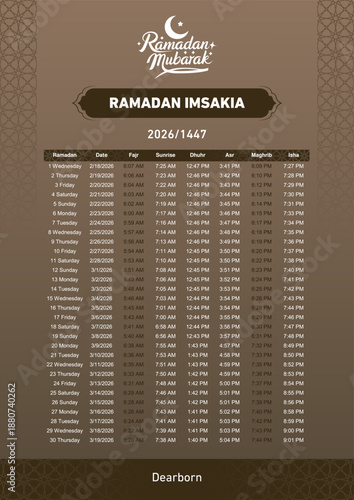Ramadan Imsakia 2026-1447 Prayer Times Schedule