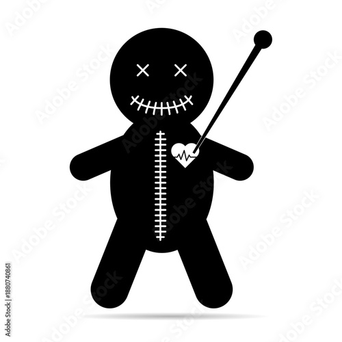 Voodoo doll shadow icon, halloween death toy. Cartoon magic symbol, magical vector illustration .