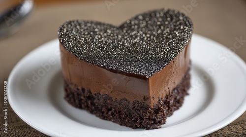 Wallpaper Mural Heart-shaped chocolate mousse cake with dark gold powder dusting on elegant white plate, neutral blurred background highlighting dessert’s soft texture and striking contrast Torontodigital.ca