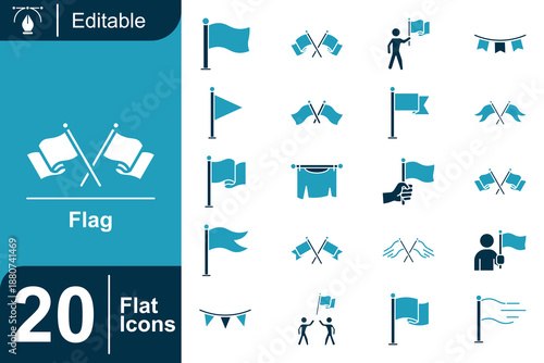 Flag and Pennant Flat Icon Set for Celebration, Festival, Direction, and Decoration