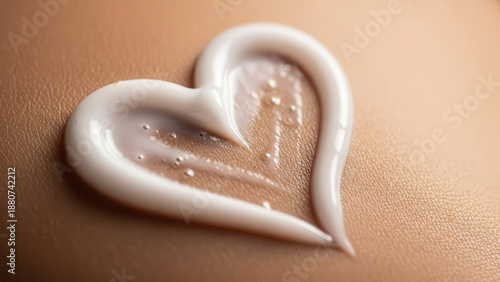 Heart-shaped cream application on skin symbolizing care and love on textured surface