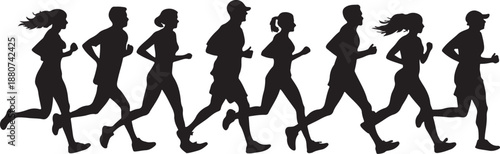 People jogging silhouette illustration in various poses and directions