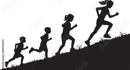 Kids jogging silhouette illustration in various colors and poses