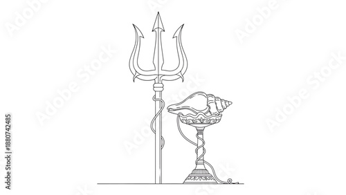 Trident and Conch Shell