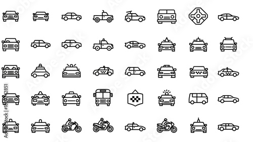 Collection of Various Vehicle Icons Outlined.