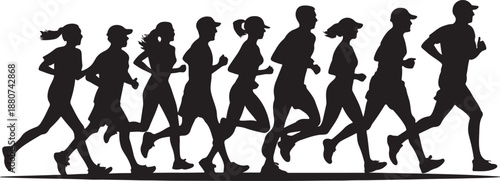 People jogging in silhouette illustration for fitness and sports designs