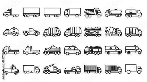 Collection of Various Vehicle Icons Outlined.