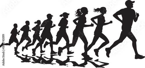 People jogging silhouette illustration in various poses and colors