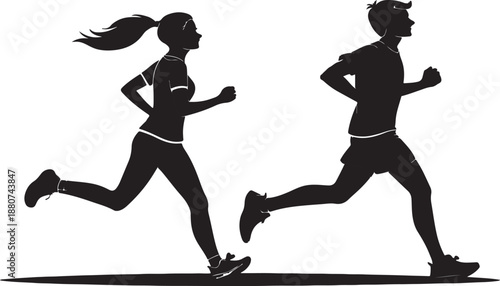 Couple jogging together in silhouette illustration design