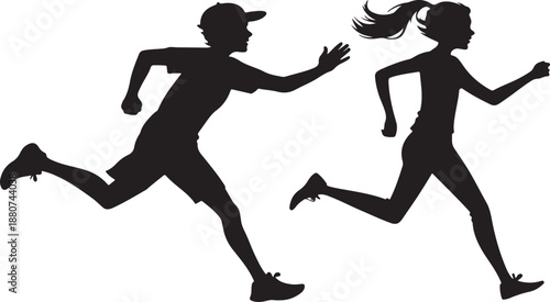 Couple jogging together in silhouette illustration