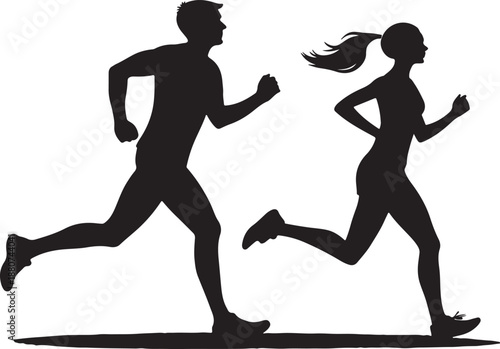Couple jogging silhouette illustration in a natural outdoor setting
