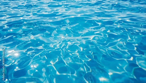 Bright Blue Water Surface Reflects Sunlight in a Swimming Pool During the Day...