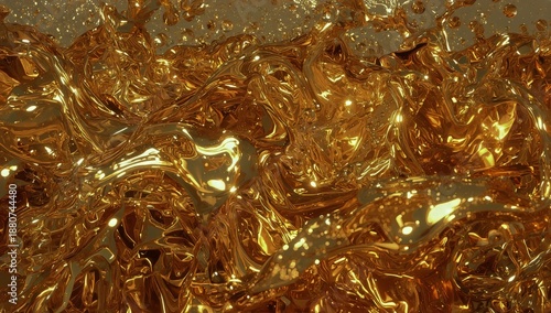 Golden Liquid Moves With Bubbles in a Close-Up View Showing Motion and Texture