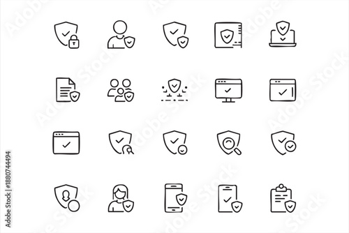Security and data protection outline symbols for identity verification apps, web platforms