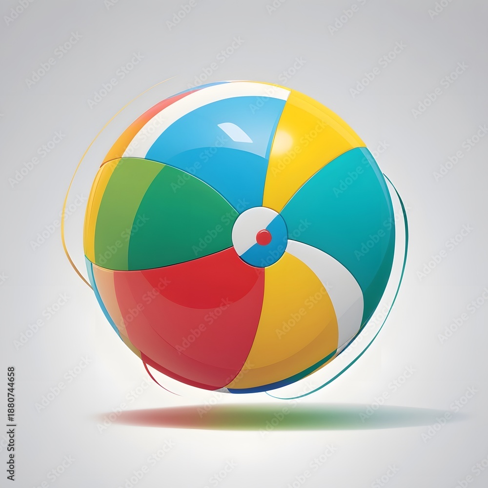 Obraz premium Vibrant beach ball with colorful swirling patterns on white background