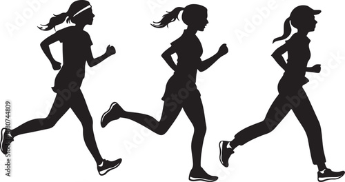 Girls jogging in silhouette illustration vector design