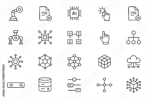 Data science and AI pictograms for analytics tools, monitoring systems