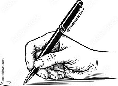 Detailed vintage hand illustration drawing with fountain pen, sketch style art, symbolizing creativity, writing, communication, signature, education, and traditional tools