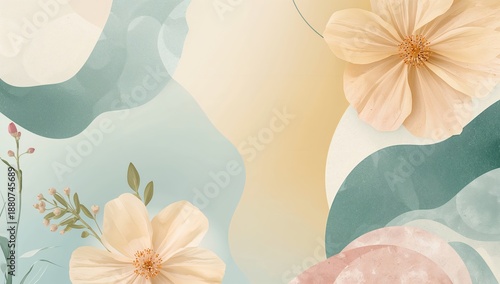 Flowers and Abstract Shapes in Soft Colors on a Light Background for Decor an...