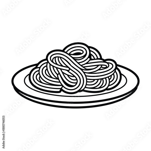 Simple illustration of a plate filled with coiled spaghetti noodles