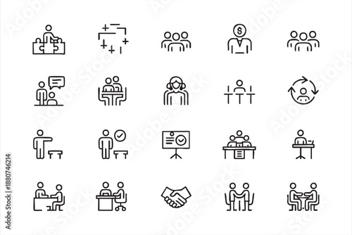 Corporate meeting and leadership outline symbols for management platforms