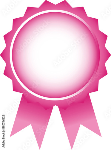 Vibrant pink award ribbon with a blank circular center and decorative jagged border