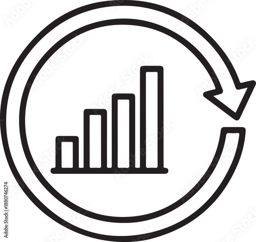 Optimizing business performance: a visual representation of data growth and continuous improvement cycle isolated on white background