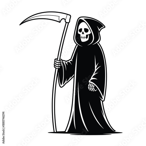 Cartoon grim reaper illustration holding a scythe a classic symbol of death