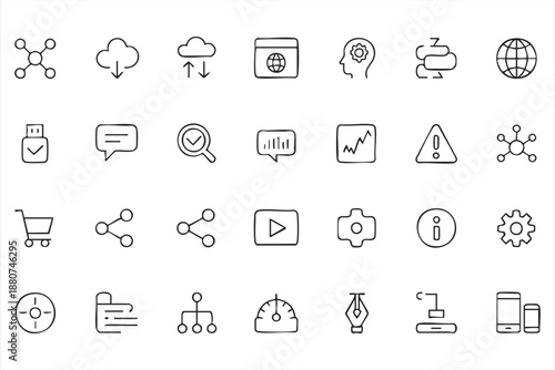 Digital marketing line icons for web analytics dashboards, SEO software