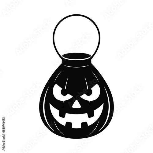 A black silhouette of a halloween pumpkin bucket with a face