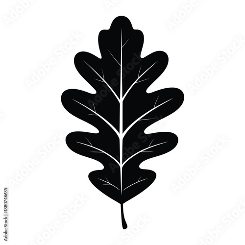 a black silhouette of an oak leaf on a white background