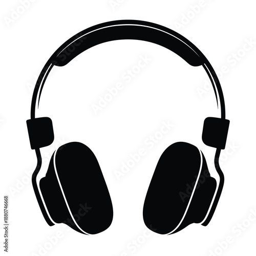 Simple black and white illustration of a pair of over ear headphones