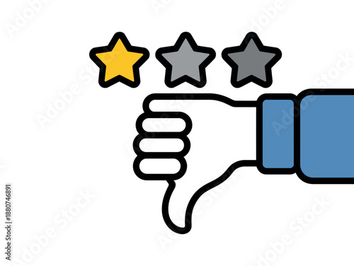 Thumbs Down with Three Stars Rating Icon for Negative Feedback and Review
