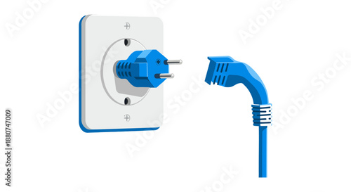 power plug connected to a wall socket and a broken data cable illustrating connectivity issues and digital technology problems.