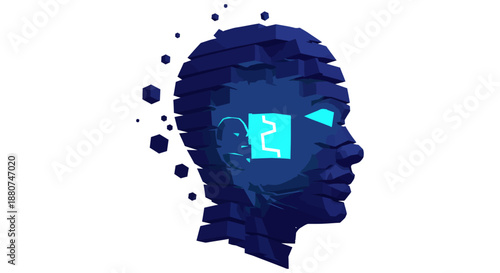 artificial intelligence concept representing advanced data processing and machine learning in a fragmented digital head ideal for tech innovation presentations