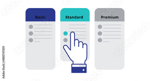 choosing a standard subscription plan from various pricing tiers a users hand selects the preferred service option on a digital interface for business strategy.