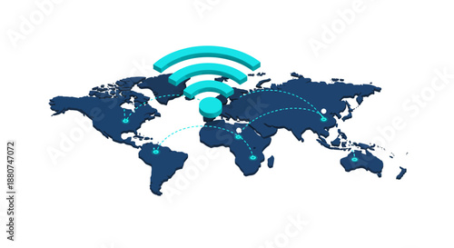 global network connection isometric world map showcasing worldwide internet access for data transmission and digital communication