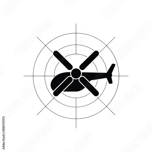 Helicopter Silhouette Within A Circular Radar Screen Black And White