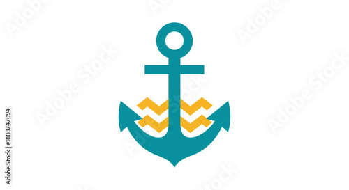 nautical anchor symbol with ocean waves graphic illustration for maritime travel seaside holidays and stable journey branding.
