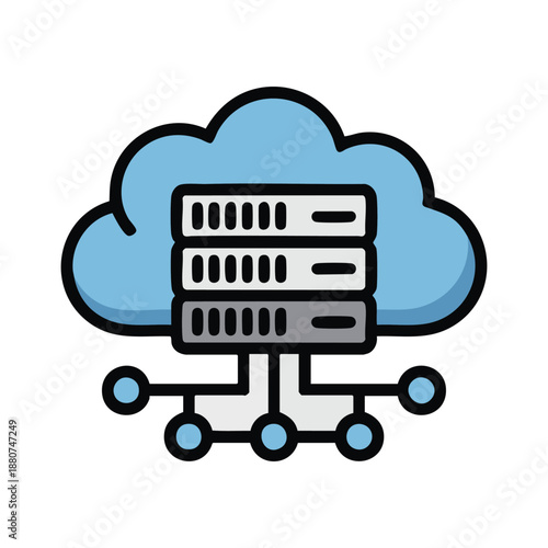 High-quality illustration depicting cloud server infrastructure and data networking for modern digital technology solutions.