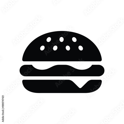 Simple black and white icon depicting a classic hamburger design