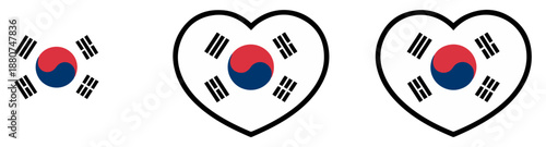 south korea flag heart set