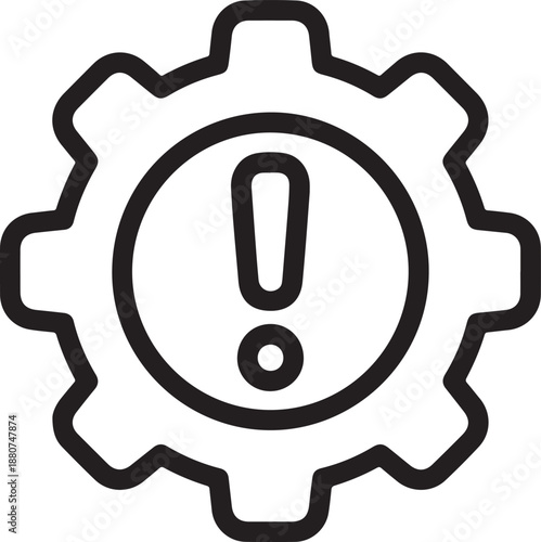 Settings error icon with an exclamation mark indicating a system warning or configuration issue isolated on white background