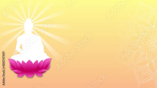 Lord buddha in Dhyana Mudra with lotus flower and chakra copy space animated Vesak day concept background backdrop 4k loop